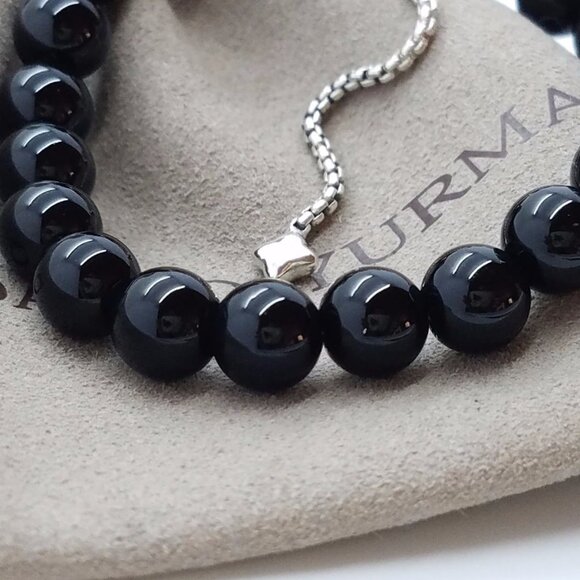 David Yurman Sterling Silver and Black Onyx Beads Adjustable Bracelet - Picture 5 of 5